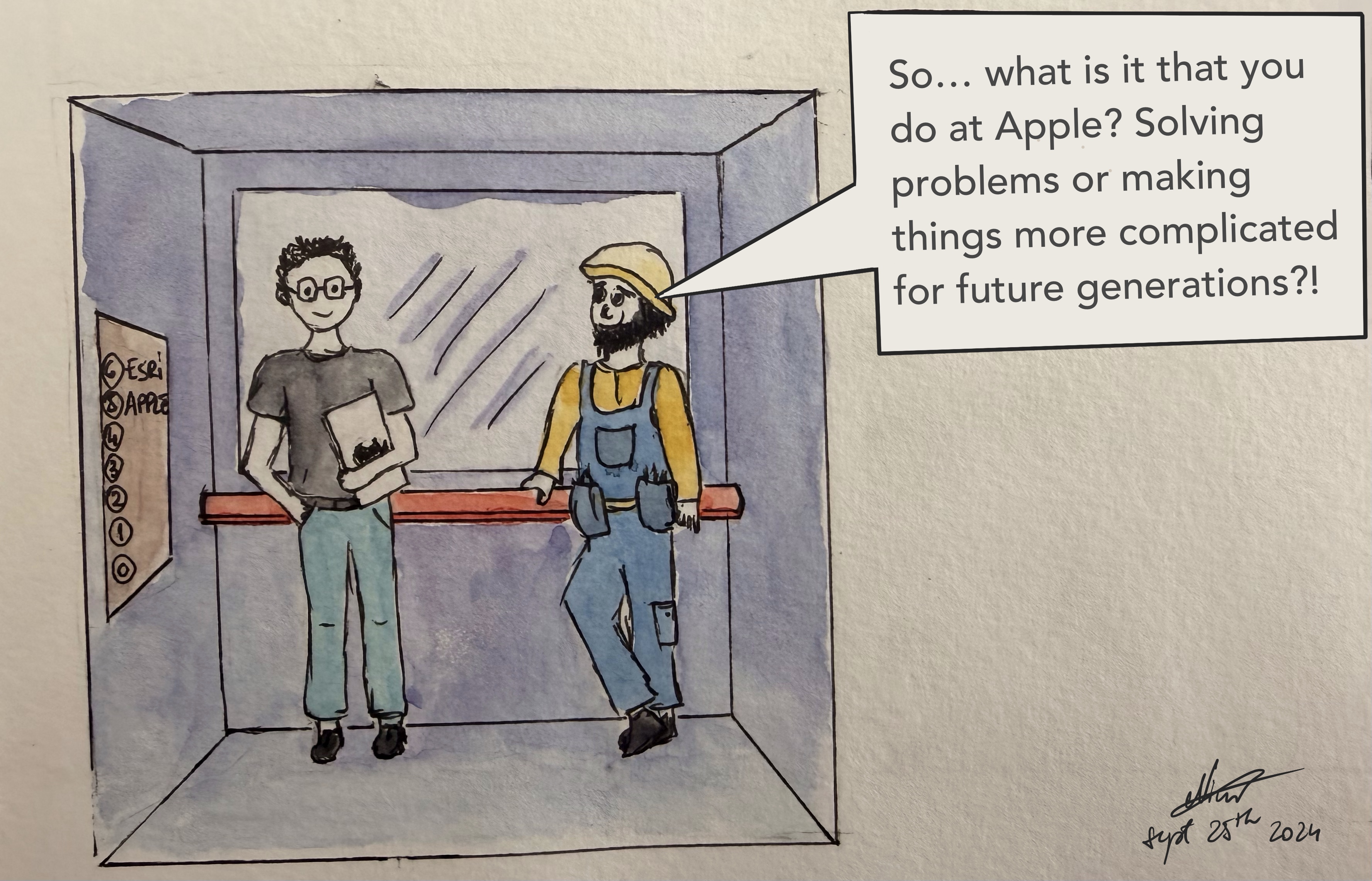 A scene in an elevator