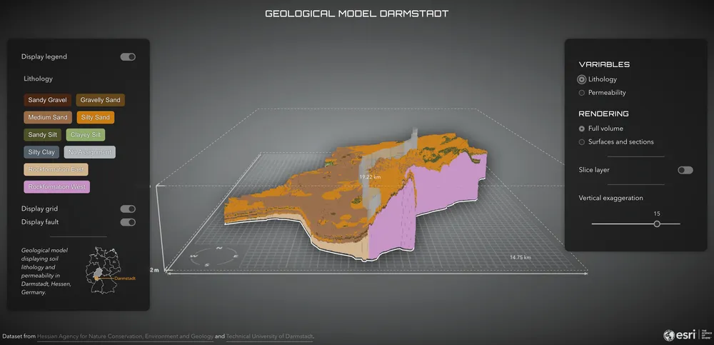 A 3D geological model of Darmstadt.