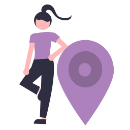 icon of woman next to a map pin
